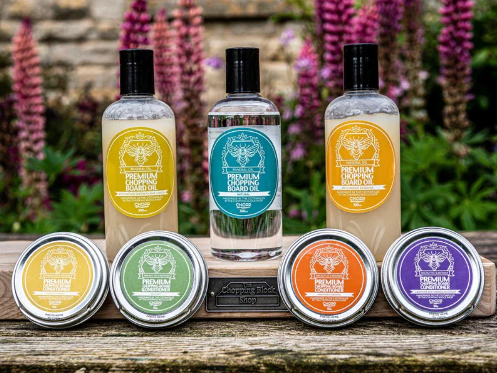 Image of the range of polishes, conditioners and oils by The Chopping Block Shop