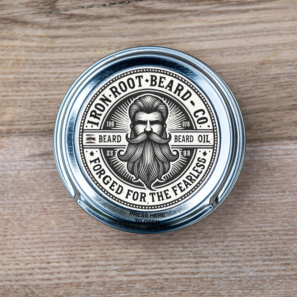 Beard oil in a small tin