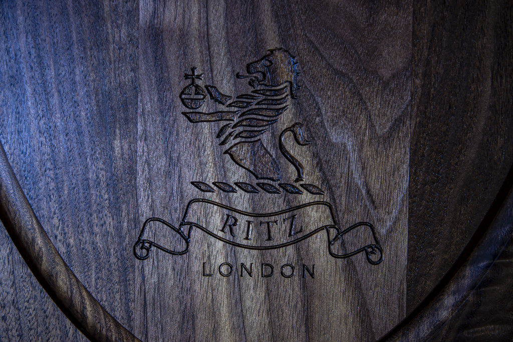 Close up of The Ritz engraving into our chopping board