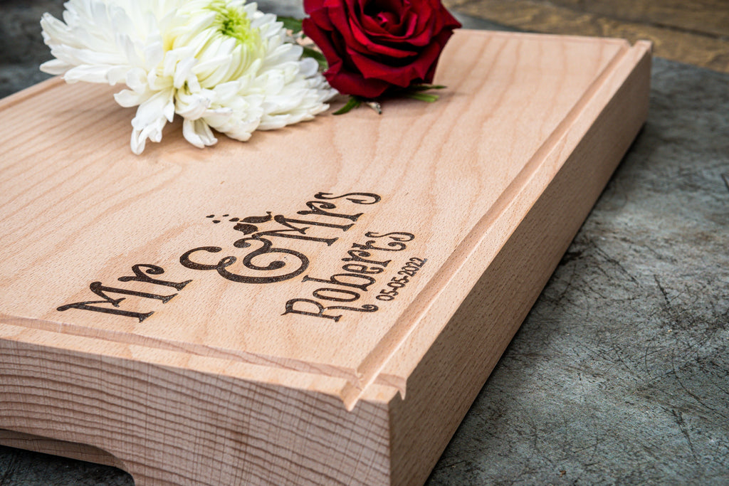 Mr & Mrs Roberts engraved Wedding chopping board