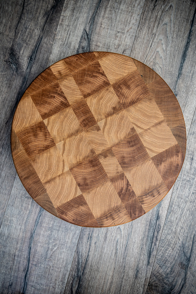 end grain round oak chopping board
